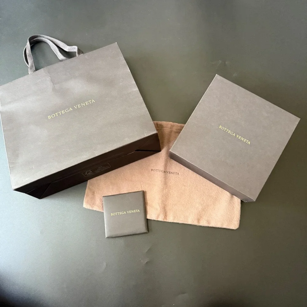 Authentic Bottega Veneta brown gift box, dust bag, card 6 3/4